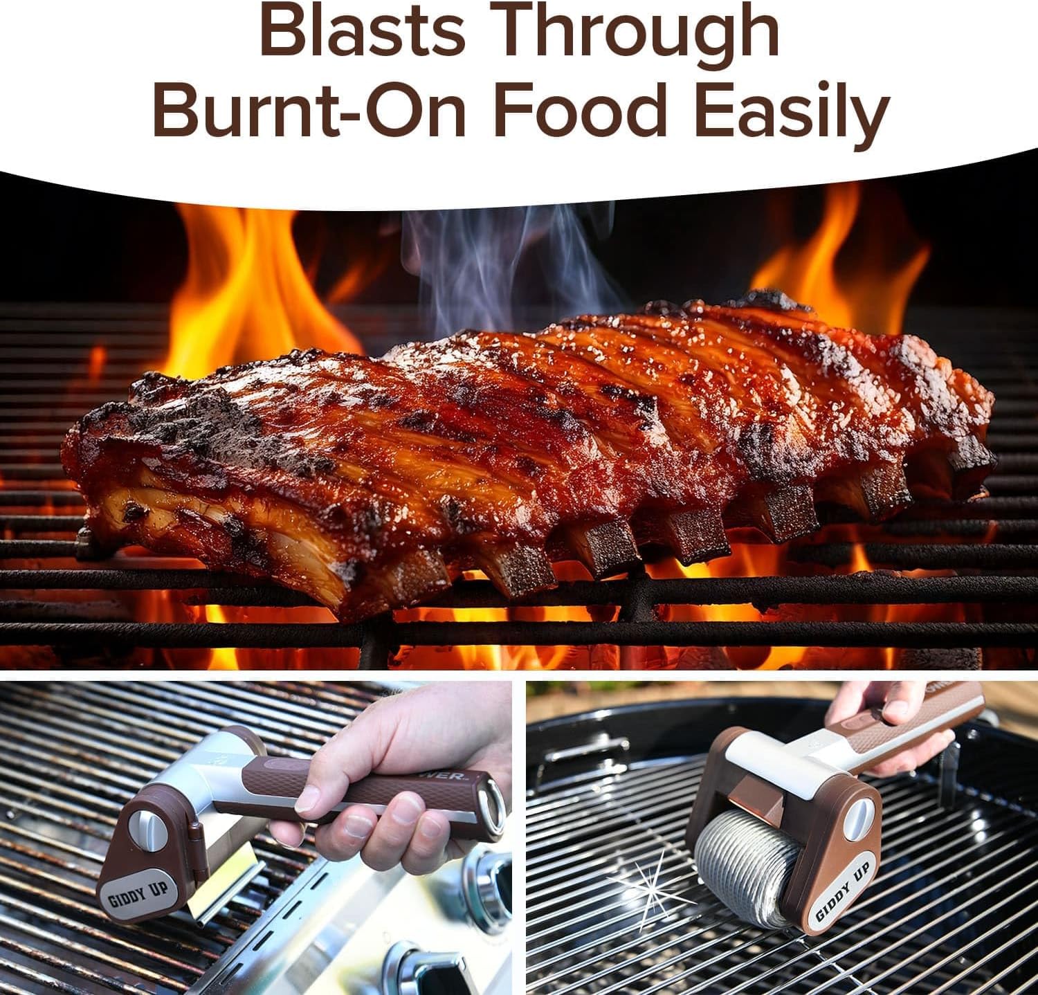 HorsePower Giddy Up Grill Cleaner AS-SEEN-ON-TV! – Cordless, Rechargeable BBQ Tool with 350 RPM Stainless Roller, LED Light – Patents Pending – From BulbHead, a Family-Owned American Brand3