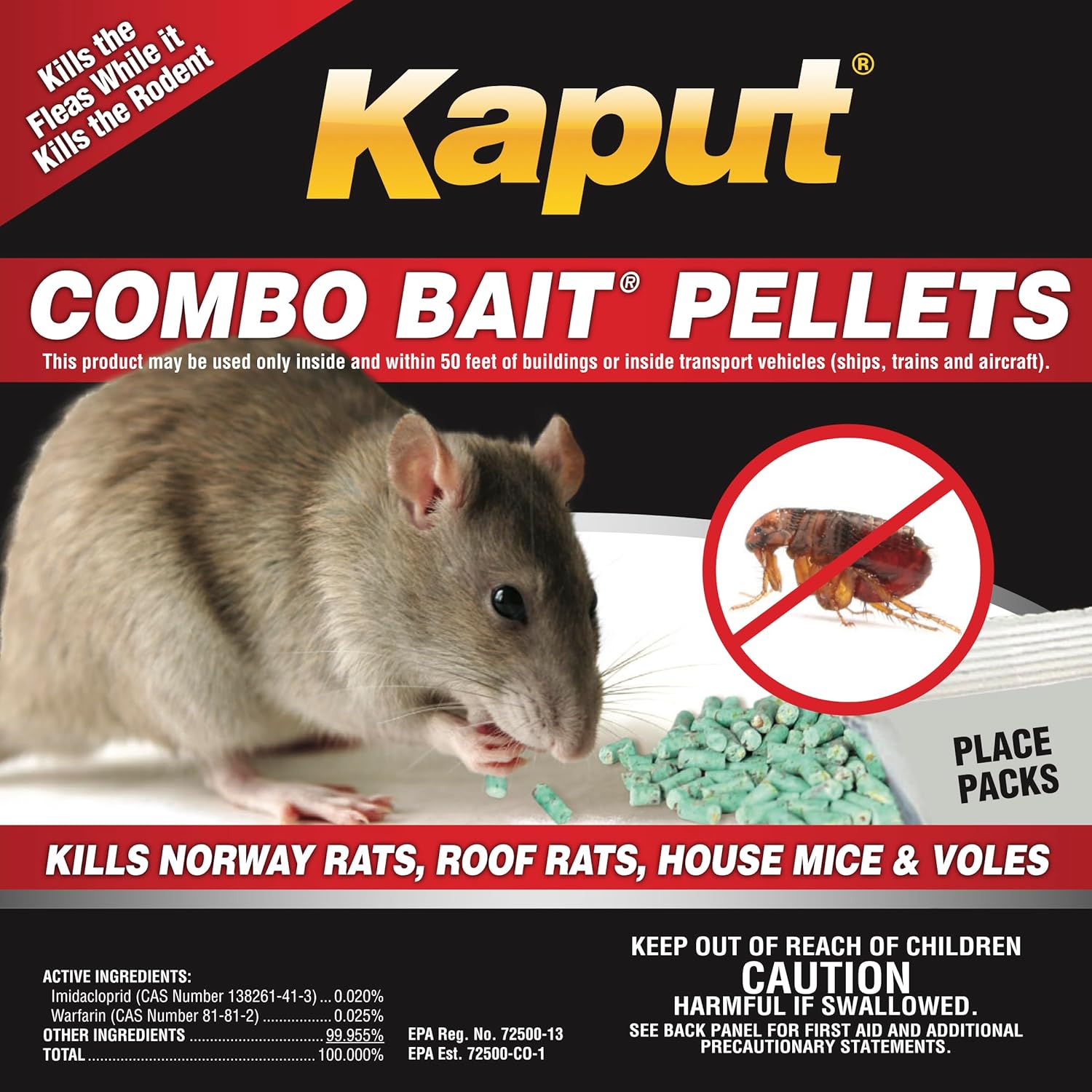 KAPUT Mouse, Rat & Vole Combo Bait Pellets - Kills Rodents and Their Fleas! (32 x 2oz Place Packs)5