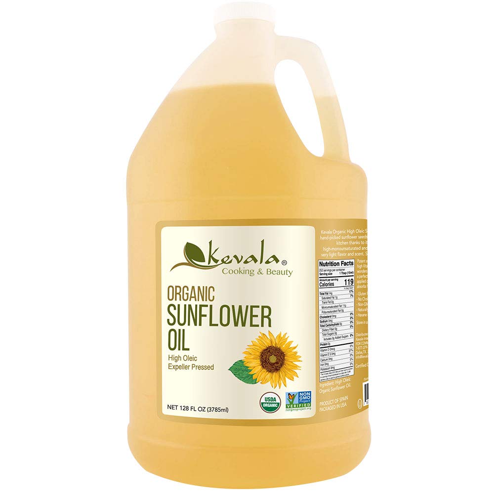Kevala Organic Sunflower Oil – 128 fl oz – Sunflower Seed Oil – Sunflower Oil for Cooking – Organic Cooking Oil – High Oleic Sunflower Oil - 1 Gallon Kevala Organic Sunflower Oil – 128 fl oz – Sunflower Seed Oil – Sunflower Oil for Cooking – Organic Cooking Oil – High Oleic Sunflower Oil - 1 Gallon