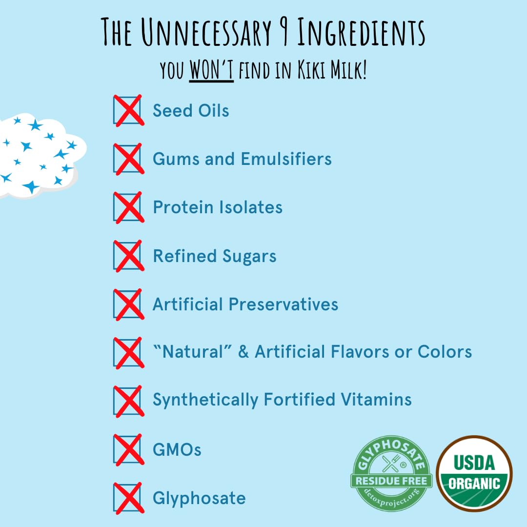 Kiki Milk Plant Based Milk - Organic Original Kiki Milk - Calcium & Magnesium Source - Gluten Free, Gum Free, GMO Free, Dairy Free, Soy Free, Glyphosate Free - Shelf Stable - (32 oz • Pack of 6)11