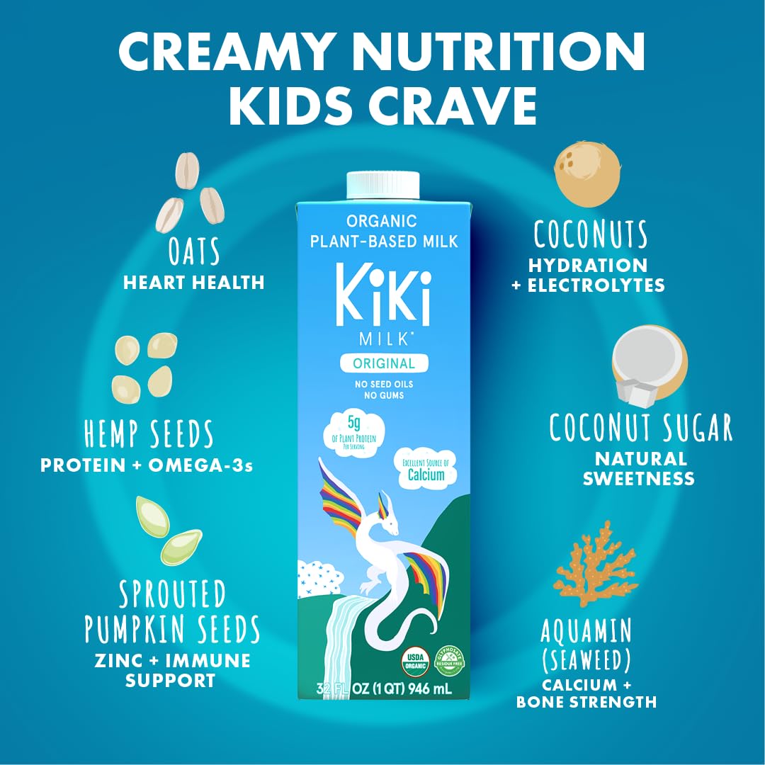 Kiki Milk Plant Based Milk - Organic Original Kiki Milk - Calcium & Magnesium Source - Gluten Free, Gum Free, GMO Free, Dairy Free, Soy Free, Glyphosate Free - Shelf Stable - (32 oz • Pack of 6)3