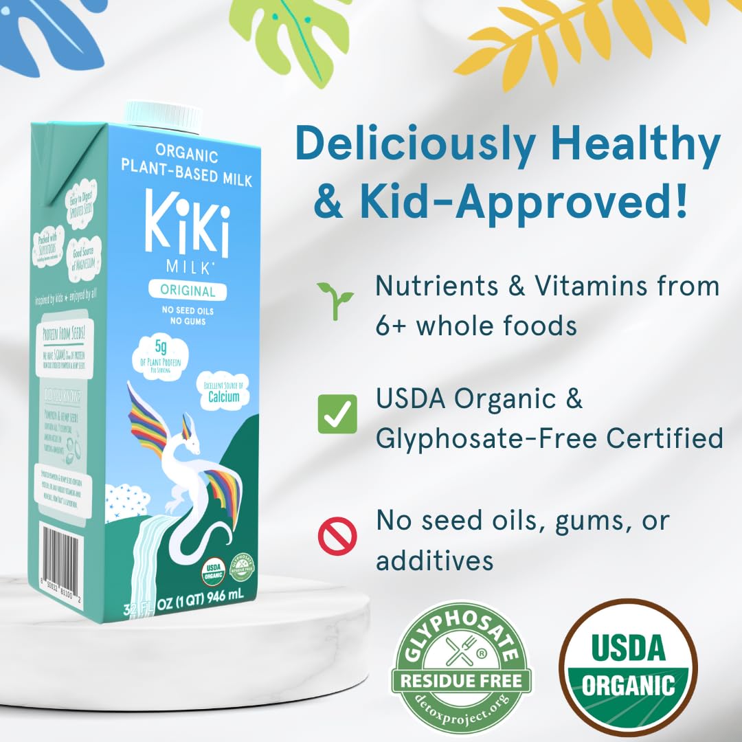 Kiki Milk Plant Based Milk - Organic Original Kiki Milk - Calcium & Magnesium Source - Gluten Free, Gum Free, GMO Free, Dairy Free, Soy Free, Glyphosate Free - Shelf Stable - (32 oz • Pack of 6)5