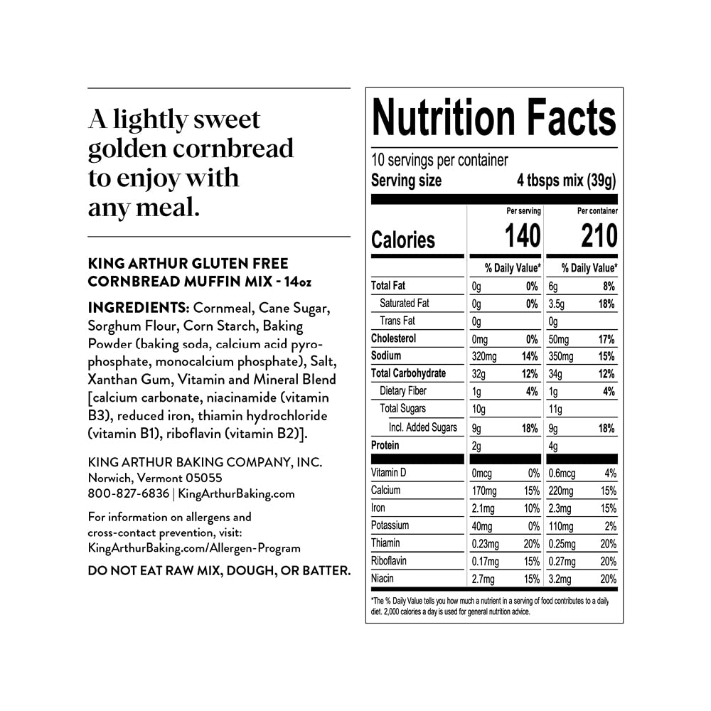King Arthur Gluten Free Cornbread and Muffin Mix, 14 Ounces (Pack of 6)1