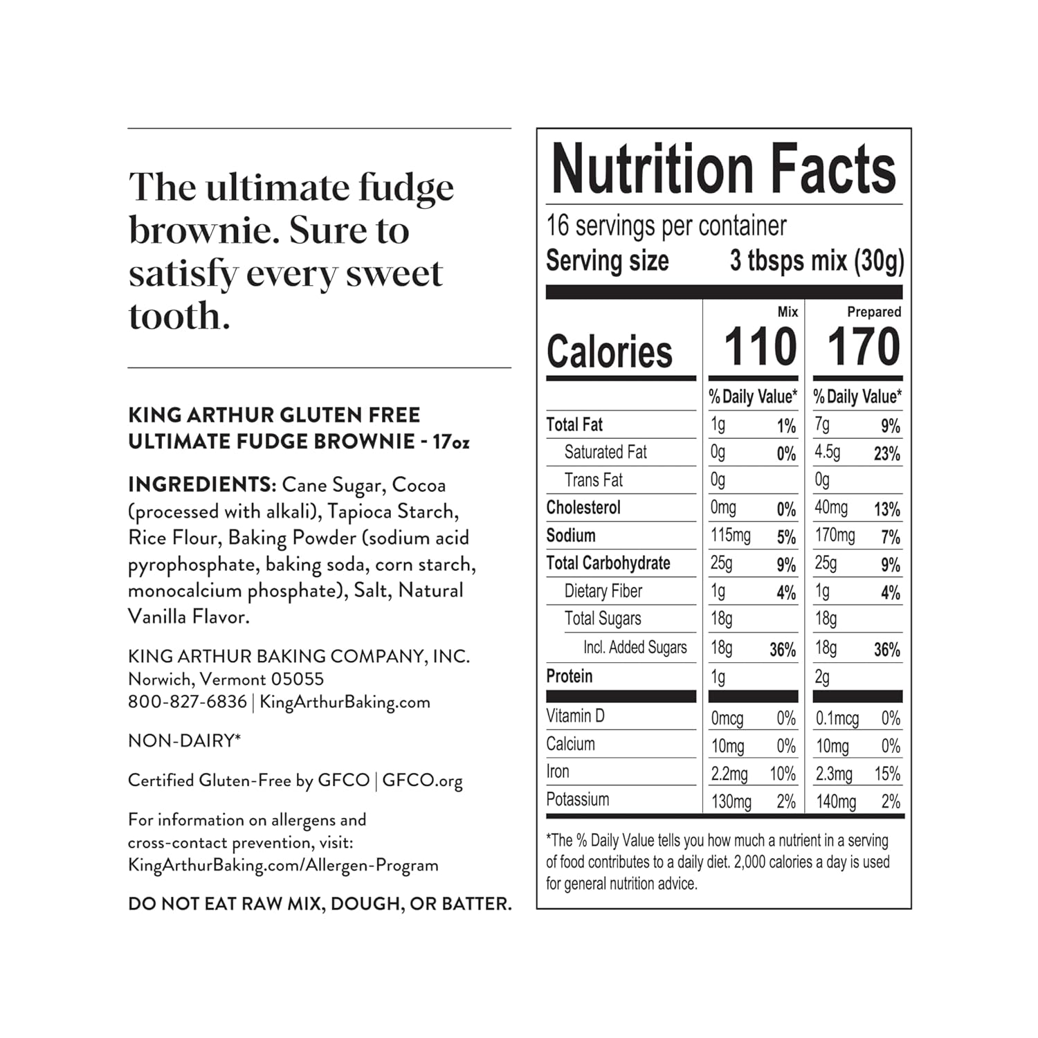 King Arthur, Gluten Free Fudge Brownie Mix, Gluten-Free, Non-GMO Project Verified, Certified Kosher, 17 Ounces (Pack of 6)1