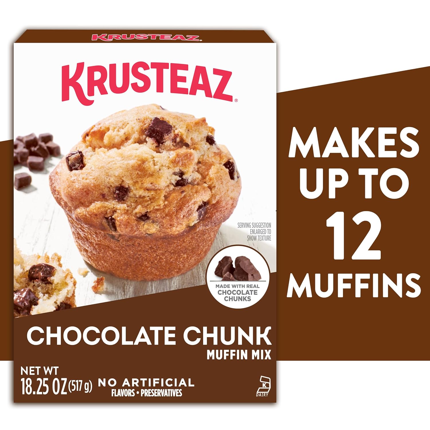 Krusteaz Chocolate Chunk Muffin Mix, With Real Chocolate, No Artificial Flavors or Preservatives, 18.25-ounce Boxes (Pack of 12)2