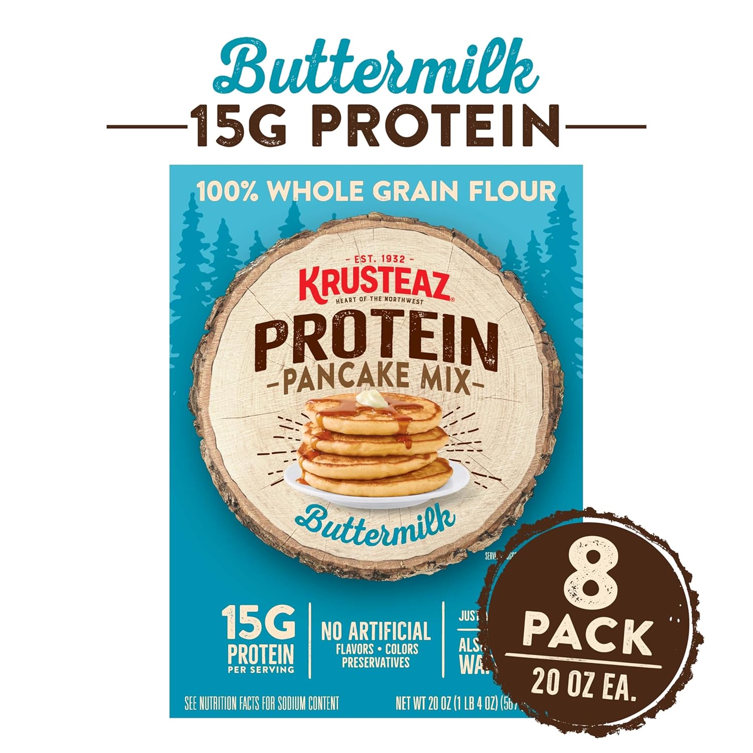 Krusteaz Protein Buttermilk Pancake and Waffle Mix, 15g Protein Per Serving, 20 oz Boxes (Pack of 8)4