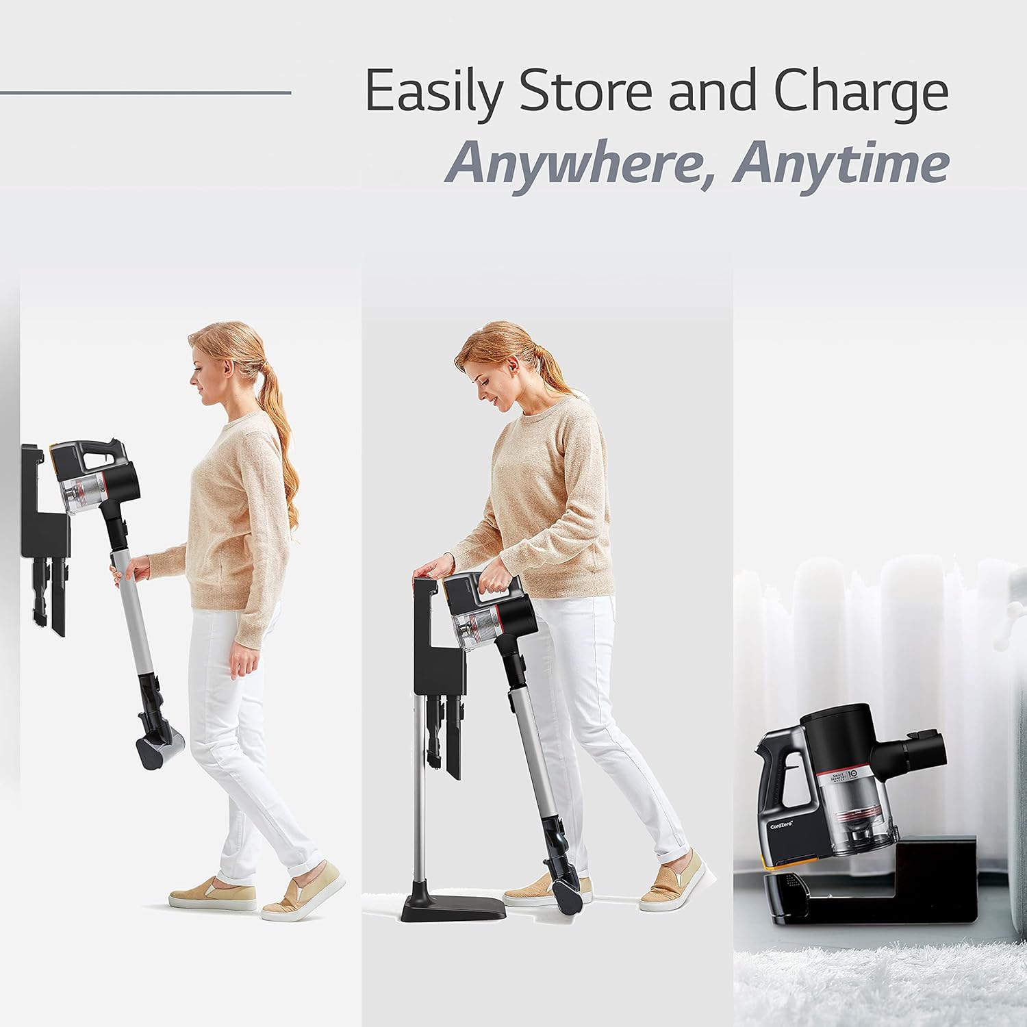 LG CordZero A913 - Cordless Stick Vacuum Cleaner, 60 Minute Runtime w Rechargeable Battery, Lightweight, Powerful Cleaning for Carpet, Hardwood, Pet Hair, Portable Charging Stand4