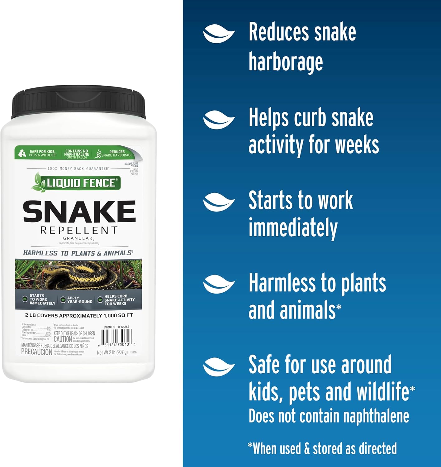 Liquid Fence Snake Repellent Granules, Safe Around Kids and Pets When Used & Stored as Directed, Keep Snakes Out of Garden, Patio and Backyard, 2 lb1