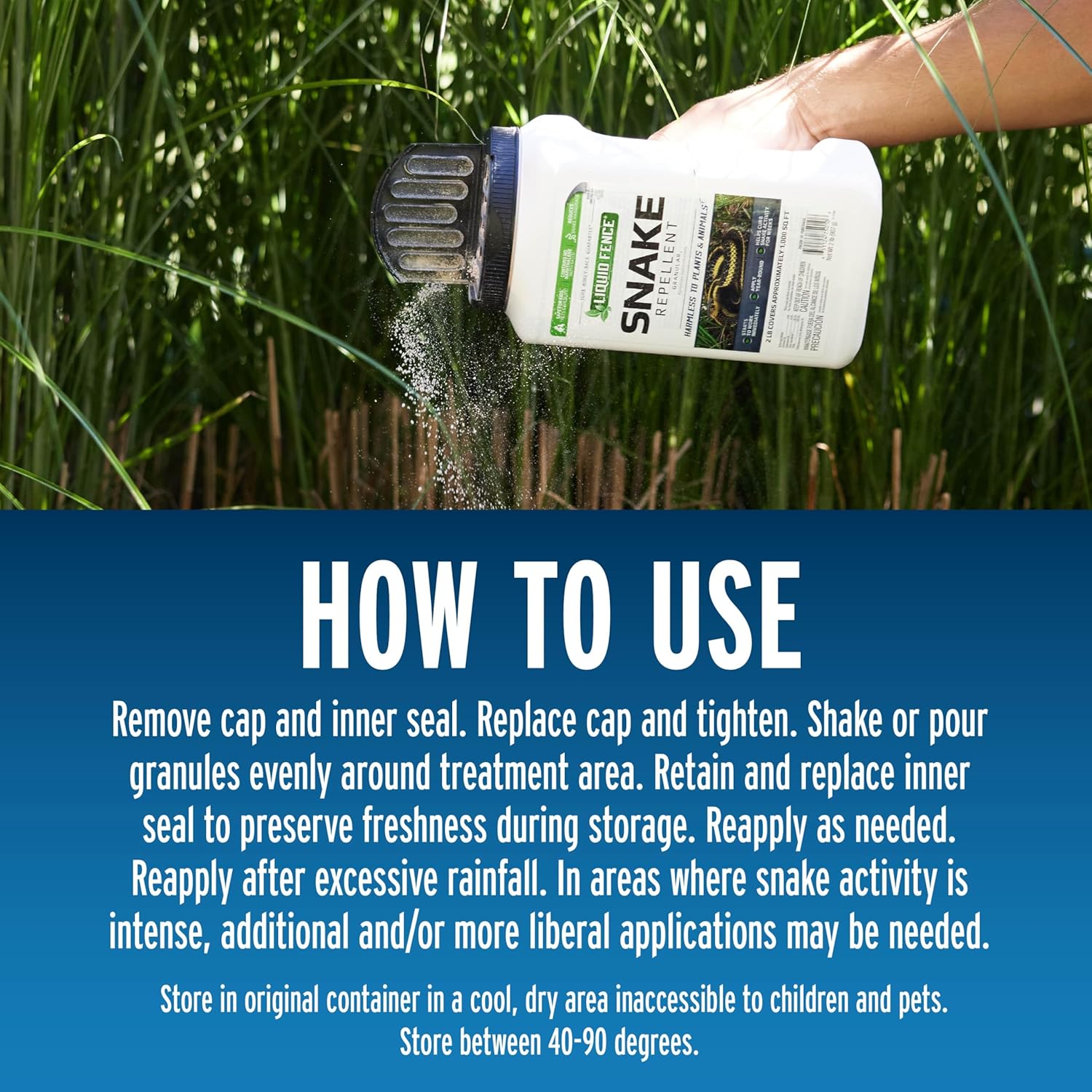 Liquid Fence Snake Repellent Granules, Safe Around Kids and Pets When Used & Stored as Directed, Keep Snakes Out of Garden, Patio and Backyard, 2 lb9