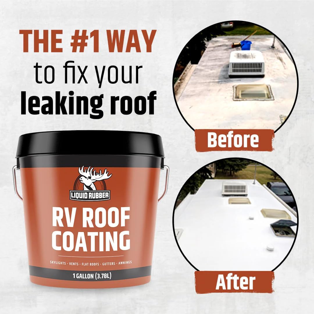 Liquid Rubber RV Roof Coating Solar Reflective Waterproof Trailer Repair Kit Includes RV Sealer 1 Quart, Seam Tape - 4 x12.5', 1 Tube RV Lap Sealant1