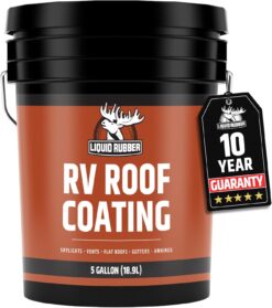 Liquid Rubber RV Roof Sealant- Professional-Grade Solar Reflective Flexible Waterproof Membrane Coating for EPDM, TPO, Fiberglass & Aluminum Camper & Travel Trailers- Brilliant White, 5 Gallon