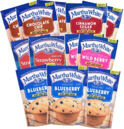 Martha White Muffin Mix Sampler Variety Pack, Pack of 12, Chocolate Chip, Blueberry, Strawberry, Cinnamon Sugar, Wildberry, Just Add Milk