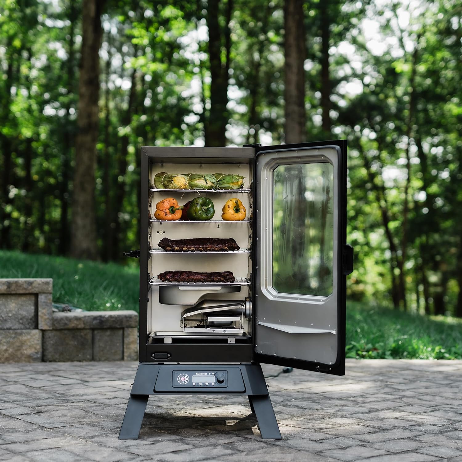 Masterbuilt®710 WiFi Digital Smoker, Vertical Design, 711 Cooking Sq. Inches, 4 Chrome Coated Smoking Racks, Wood Chip Loader, Electric Fuel Source to Plug in and Start Cooking, Black Model MB2007092410