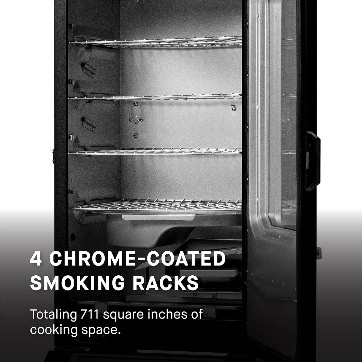 Masterbuilt®710 WiFi Digital Smoker, Vertical Design, 711 Cooking Sq. Inches, 4 Chrome Coated Smoking Racks, Wood Chip Loader, Electric Fuel Source to Plug in and Start Cooking, Black Model MB200709245