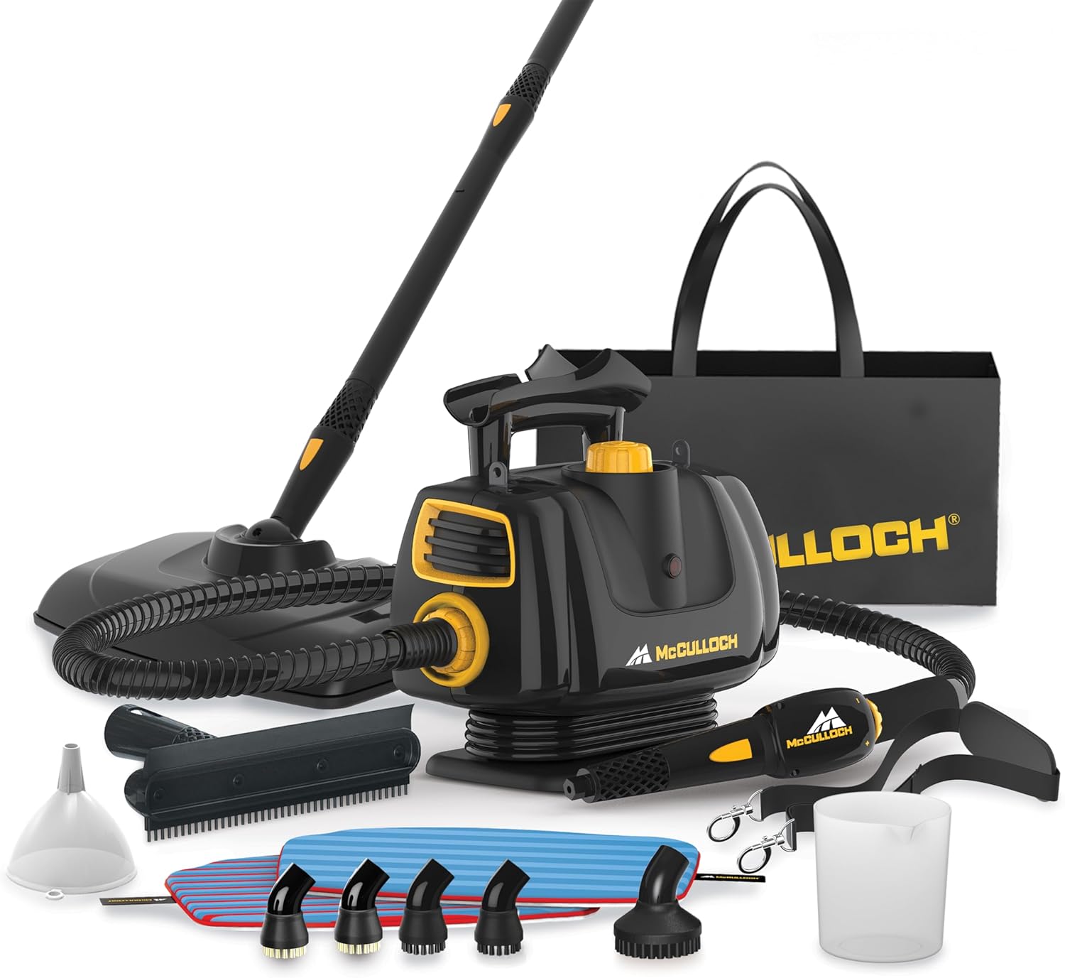 McCulloch MC1270 Portable Power Steam Cleaner, 30 Minute Runtime, 16 Accessories Mop Head, Brushes, & More - Built for Home, Tile, Grout, Carpet, Furniture, & Personal Car Detailing McCulloch MC1270 Portable Power Steam Cleaner, 30 Minute Runtime, 16 Accessories: Mop Head, Brushes, & More - Built for Home, Tile, Grout, Carpet, Furniture, & Personal Car Detailing
