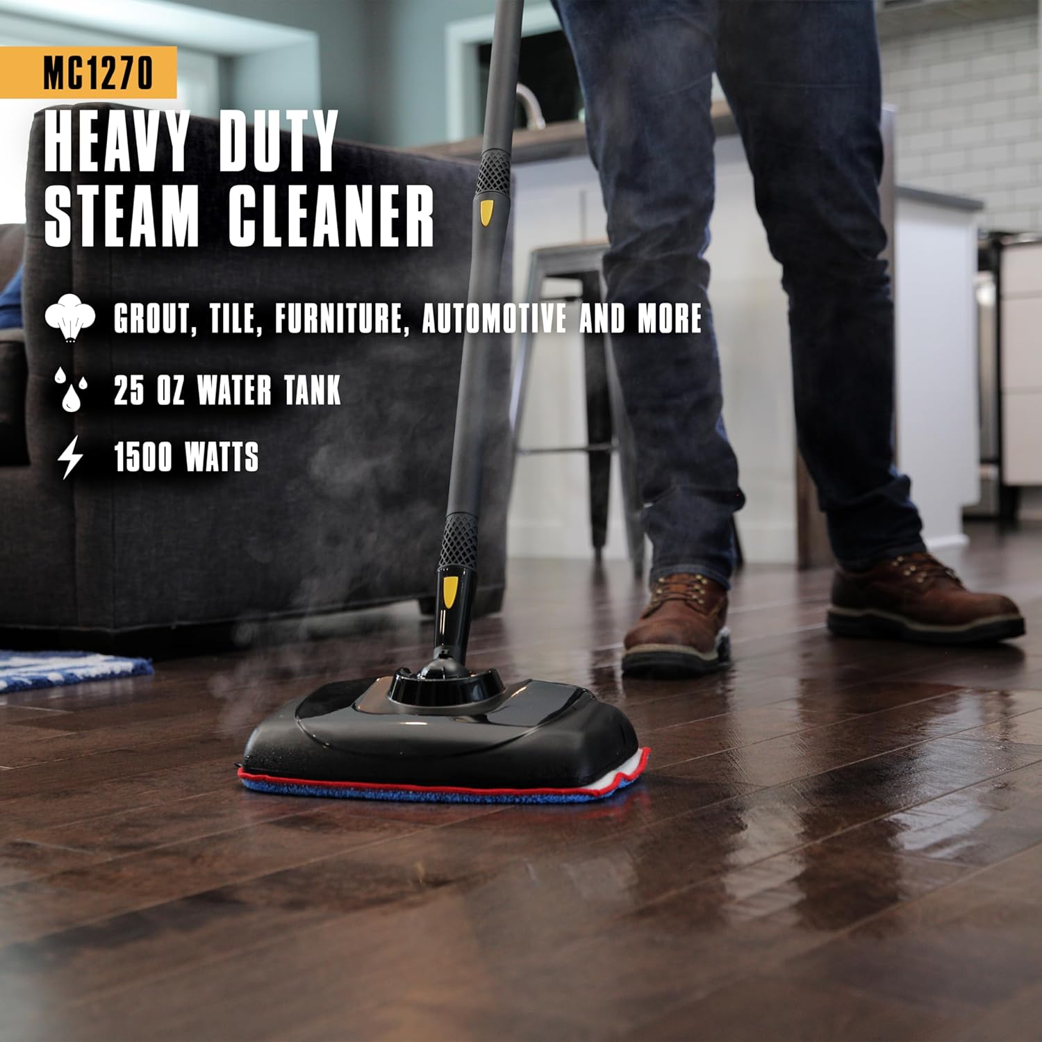 McCulloch MC1270 Portable Power Steam Cleaner, 30 Minute Runtime, 16 Accessories Mop Head, Brushes, & More - Built for Home, Tile, Grout, Carpet, Furniture, & Personal Car Detailing1