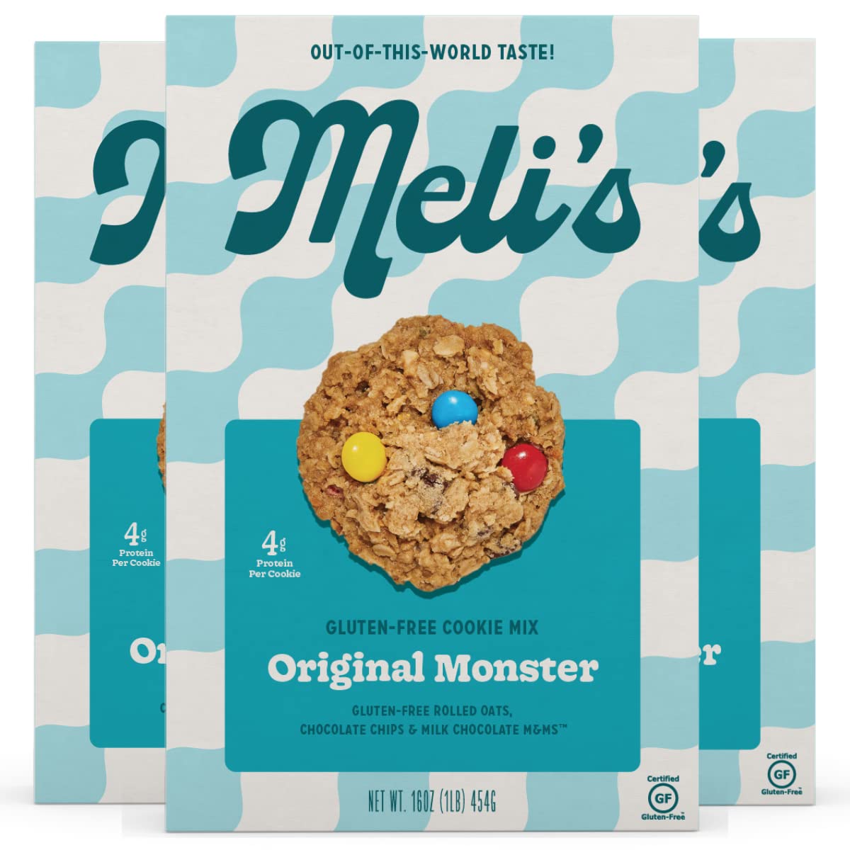 Meli’s Original Monster Gluten Free Cookie Mix, High Protein Baking Mix with Natural Chocolate, M&M's Milk Chocolate Chips & Rolled Oats, Easy Bake Oven Mixes for Sweet Treats, 16oz Box,3-Pack Meli’s Original Monster Gluten Free Cookie Mix, High Protein Baking Mix with Natural Chocolate, M&M's Milk Chocolate Chips & Rolled Oats, Easy Bake Oven Mixes for Sweet Treats, 16oz Box,3-Pack