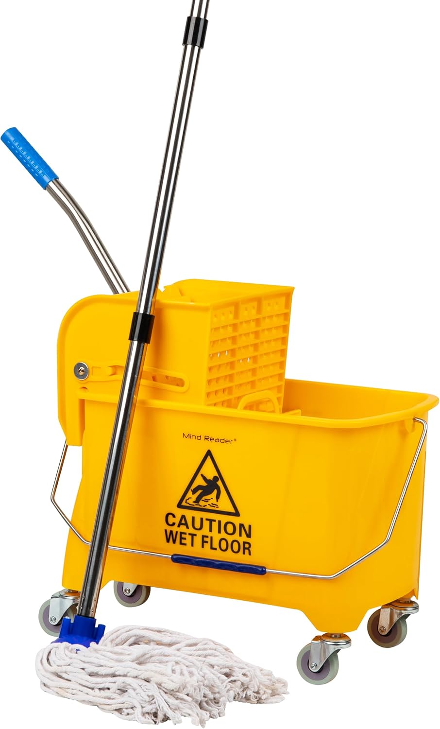 Mind Reader Bucket with Wringer and Mop Set, 22 Qt (5.5 Gallon), Floor Cleaning, Wheels, 16.25 L x 10.75 W x 24.5 H, Yellow Mind Reader Bucket with Wringer and Mop Set, 22 Qt (5.5 Gallon), Floor Cleaning, Wheels, 16.25" L x 10.75" W x 24.5" H, Yellow