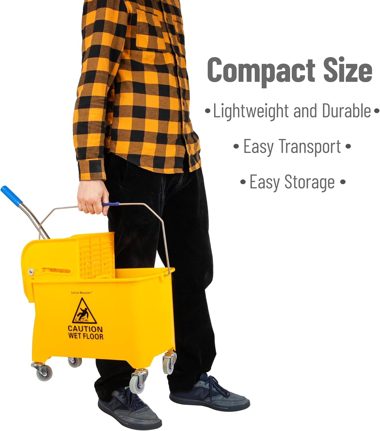 Mind Reader Bucket with Wringer and Mop Set, 22 Qt (5.5 Gallon), Floor Cleaning, Wheels, 16.25 L x 10.75 W x 24.5 H, Yellow9
