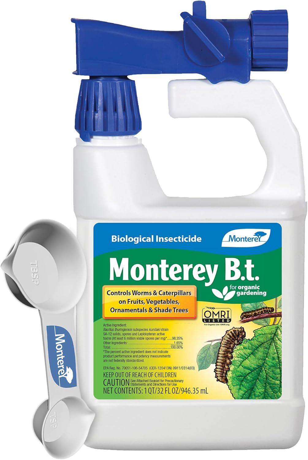 Monterey - B.t. Bacillus Thuringiensis Bundled with Garden Measuring Spoon - Ready to Spray Worm & Caterpillar Killer Insecticide, OMRI Listed - 32 oz Monterey - B.t. Bacillus Thuringiensis Bundled with Garden Measuring Spoon - Ready to Spray Worm & Caterpillar Killer Insecticide, OMRI Listed - 32 oz