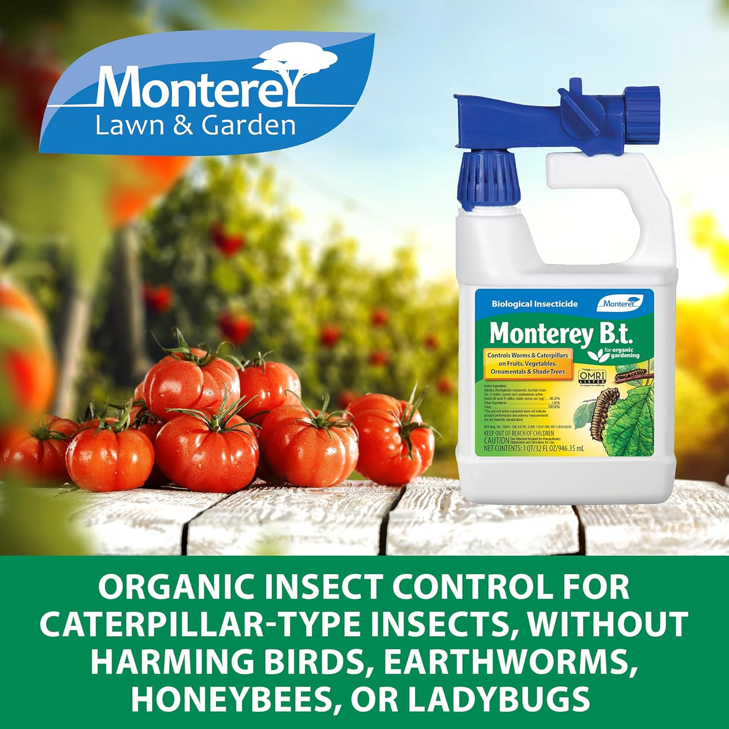 Monterey - B.t. Bacillus Thuringiensis Bundled with Garden Measuring Spoon - Ready to Spray Worm & Caterpillar Killer Insecticide, OMRI Listed - 32 oz4