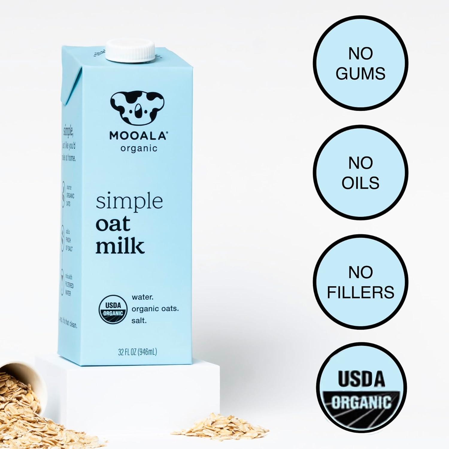 Mooala Organic Simple Oat Milk, 32oz - 3 Ingredient, Shelf Stable, No Gums, No Oils, No Fillers, Non-GMO, No Additives, Dairy Free Plant Based Milk, 6 pack2