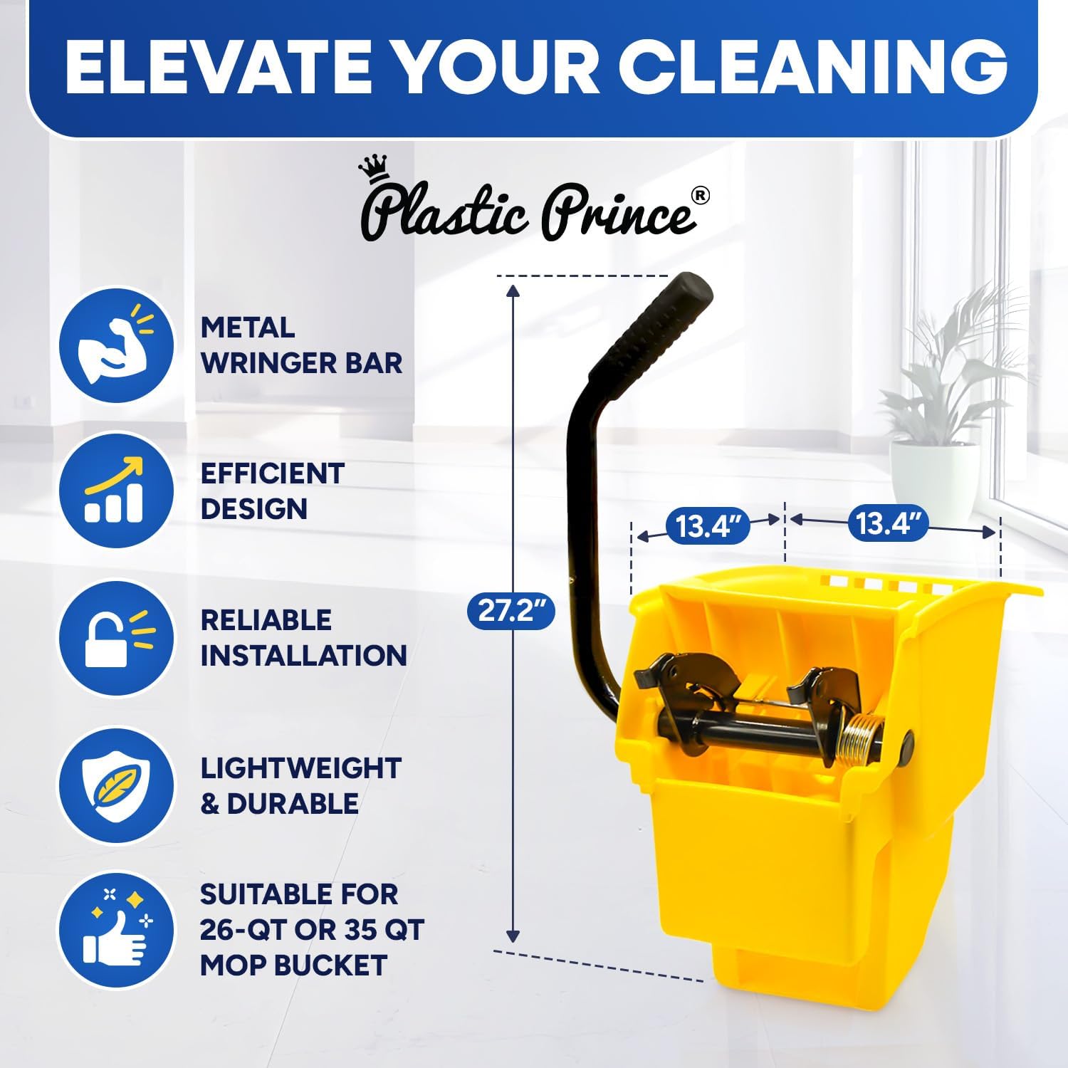 Mop Wringer Only Side Press Wringer Replacement for Commercial Mop Bucket on Wheels - 26-Quart or 35 Quart, Yellow1