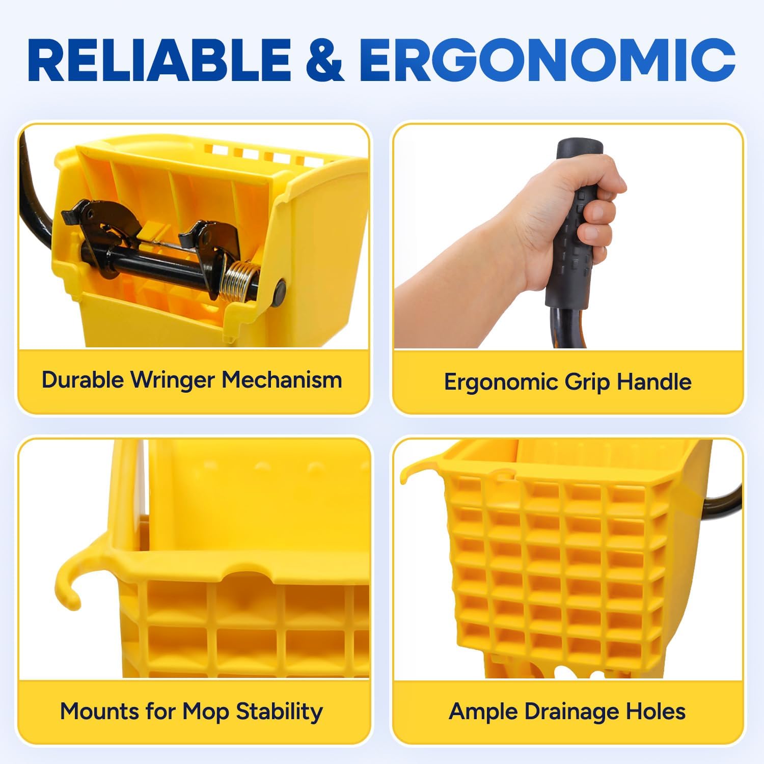 Mop Wringer Only Side Press Wringer Replacement for Commercial Mop Bucket on Wheels - 26-Quart or 35 Quart, Yellow2