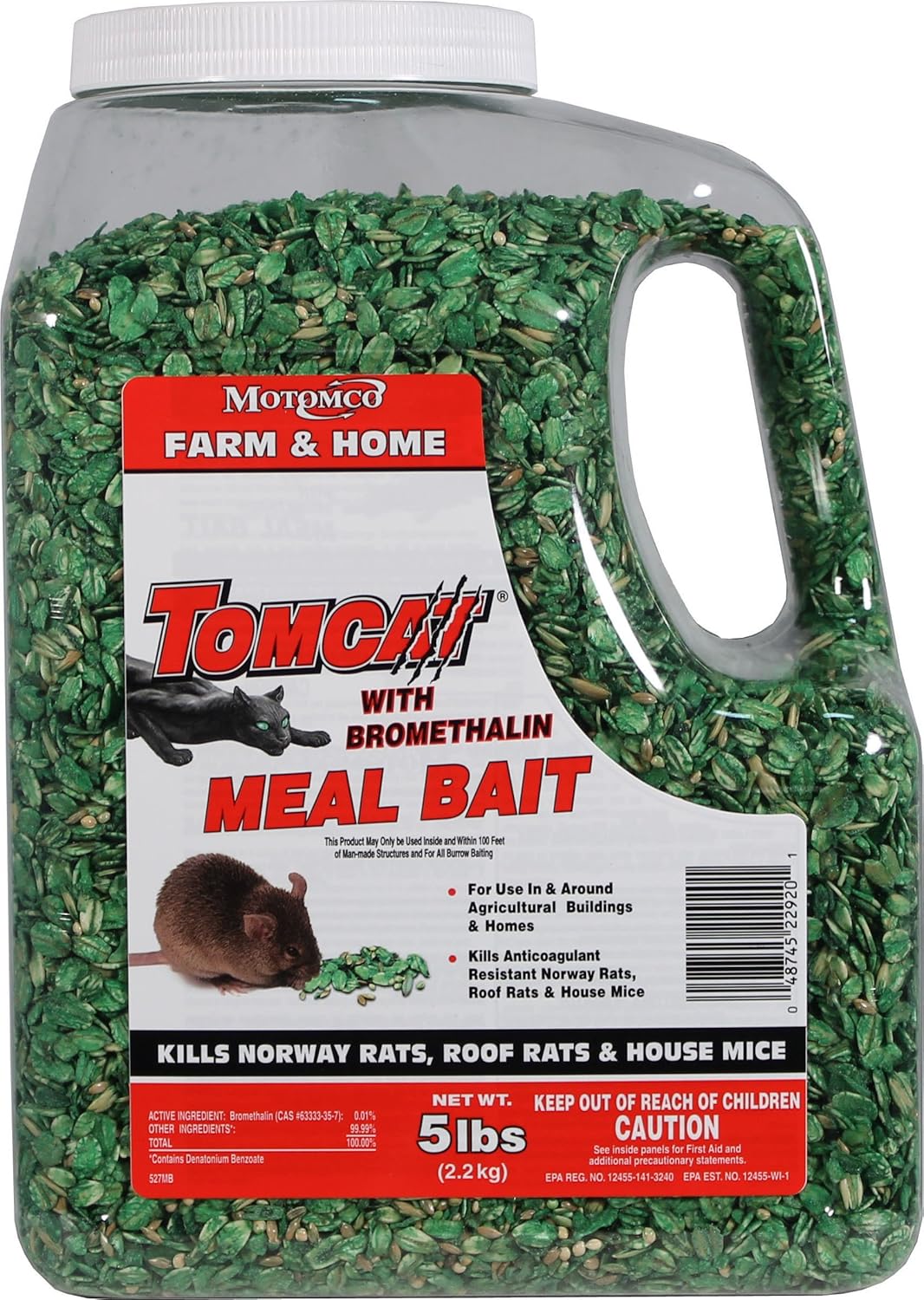 Motomco 008-22920 198889 Tomcat with Bromethalin Meal Bait, 5 lb Motomco 008-22920 198889 Tomcat with Bromethalin Meal Bait, 5 lb