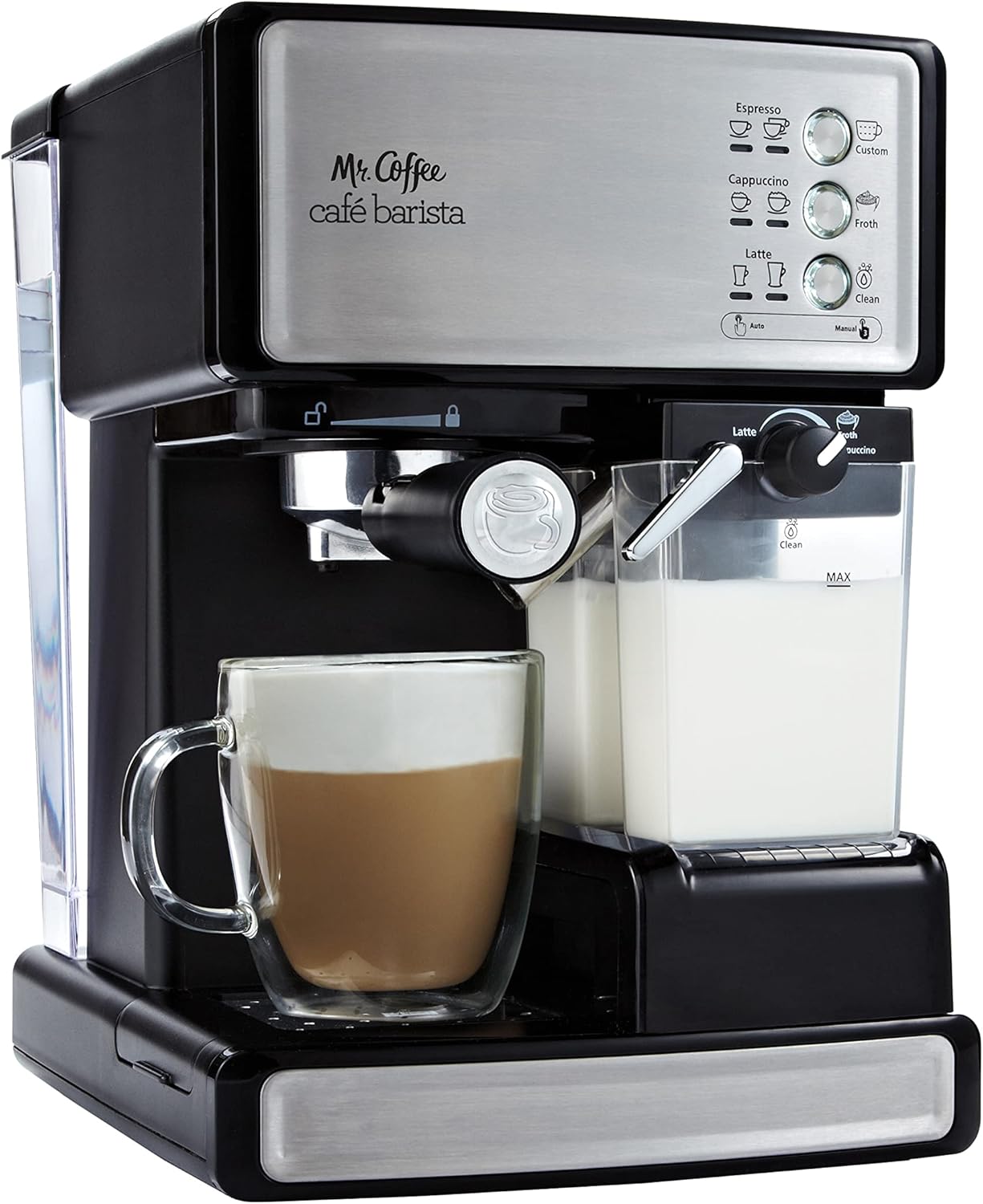 Mr. Coffee Espresso and Cappuccino Machine Stainless Steel Programmable Coffee Maker with Automatic Milk Frother 15-Bar Pump Ideal for Home Baristas Mr. Coffee Espresso and Cappuccino Machine Stainless Steel Programmable Coffee Maker with Automatic Milk Frother 15-Bar Pump Ideal for Home Baristas