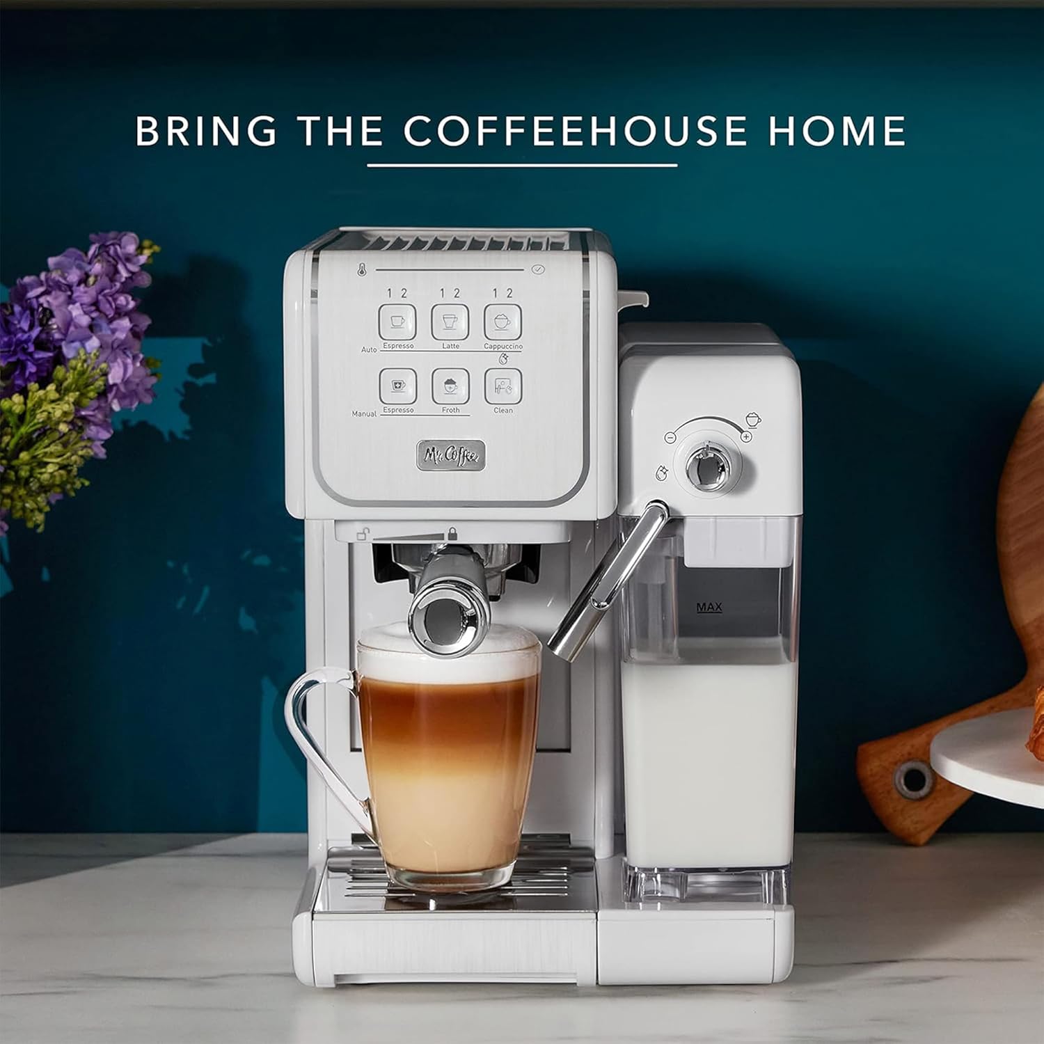Mr. Coffee One-Touch CoffeeHouse - Espresso, Cappuccino, and Latte Maker, with Easy Serving Espresso (ESE) Pod compatibility - White0