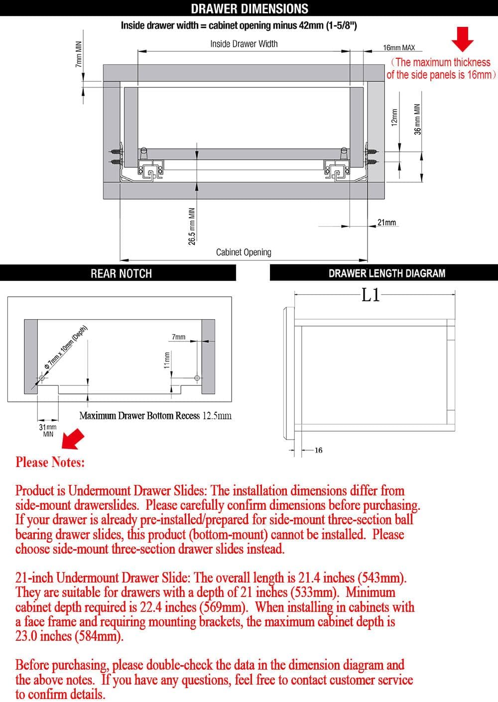 OCG Soft Close Undermount Drawer Slides 21 inch (6 Pairs), Full Extension Concealed Drawer Runners, Come with Mounting Screws and Brackets9