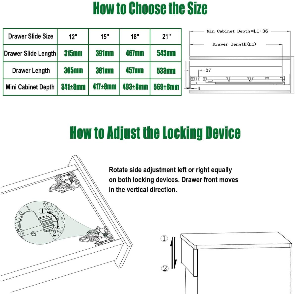 OCG Undermount Drawer Slides 18 inch (6 Pairs), Full Extension Soft Close Concealed Drawer Runners, Come with Mounting Screws and Brackets8