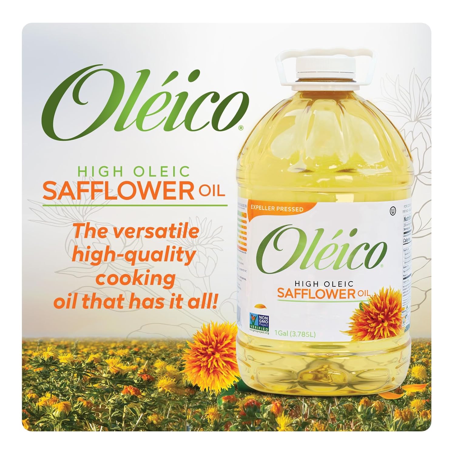 Oleico - High Oleic, Non GMO Certified, Kosher Verified, Expeller Pressed, High Heat Stable Safflower Oil, Bottle of 1 Gallon (128 fl. oz.)3