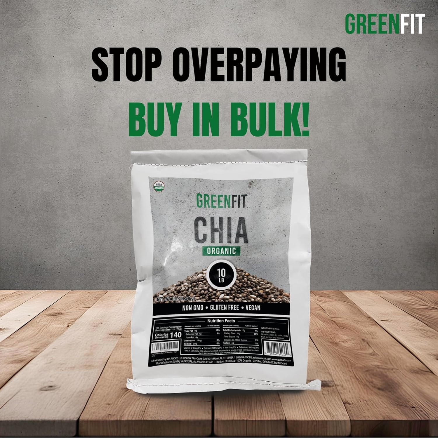 Organic Premium Bulk Chia Seeds (10Lbs Bag) A+ Grade Chia Nutrient-Packed Superfood Non-GMO Gluten-Free Chia Seeds Bulk Vegan1