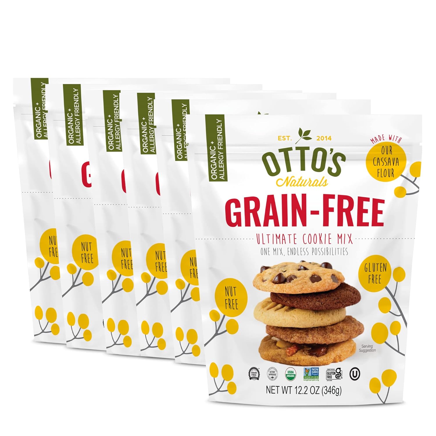 Otto's Naturals Grain-Free Ultimate Cookie Mix, 12.2 Oz., 6 Pack, Top 9 Allergen-Free, Organic Cassava Flour, Gluten Free, Non-GMO, Vegan, Plant-Based Otto's Naturals Grain-Free Ultimate Cookie Mix, 12.2 Oz., 6 Pack, Top 9 Allergen-Free, Organic Cassava Flour, Gluten Free, Non-GMO, Vegan, Plant-Based