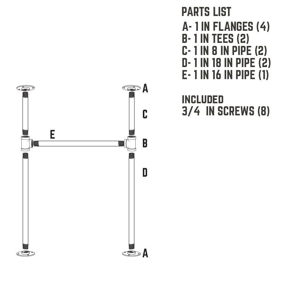 PIPE DECOR 365 PD1OHL 1 in. x 2.4 ft. L Black Steel Pipe Heavy Duty Industrial H-Style Desk Leg with Round Flanges (1-Pack)6