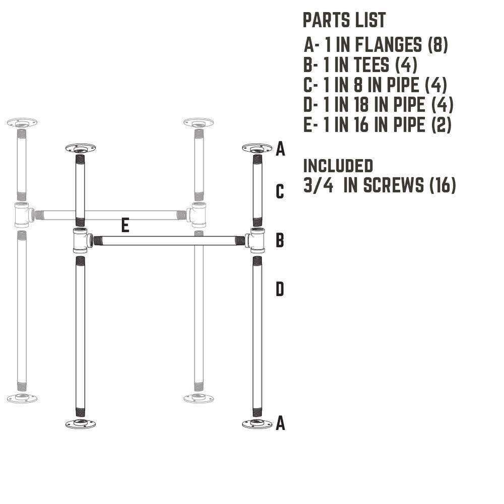 PIPE DECOR 365 PD1OHL2PK 1 in. x 2.4 ft. L Black Steel Pipe Heavy Duty Industrial H-Style Desk Legs with Round Flanges (2 Pack)1