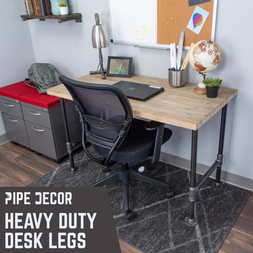 PIPE DECOR 365 PD1OHL2PK 1 in. x 2.4 ft. L Black Steel Pipe Heavy Duty Industrial H-Style Desk Legs with Round Flanges (2 Pack)3