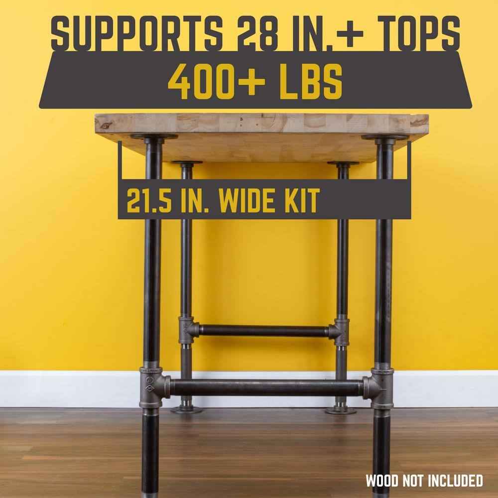 PIPE DECOR 365 PD1OHL2PK 1 in. x 2.4 ft. L Black Steel Pipe Heavy Duty Industrial H-Style Desk Legs with Round Flanges (2 Pack)4