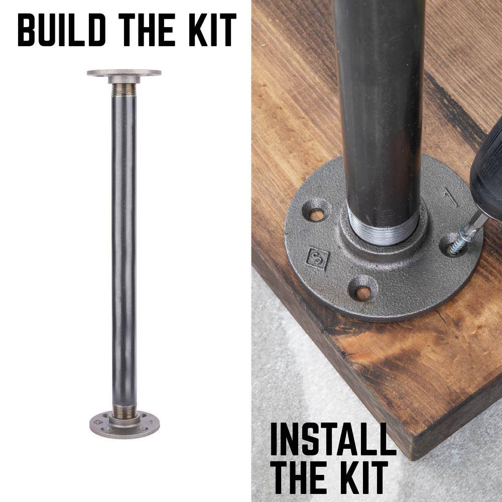 PIPE DECOR 365 PD1X24F-LEG 1 in. x 2 ft. L Black Steel Pipe and Flange Table Leg Kit (Set of 4)2
