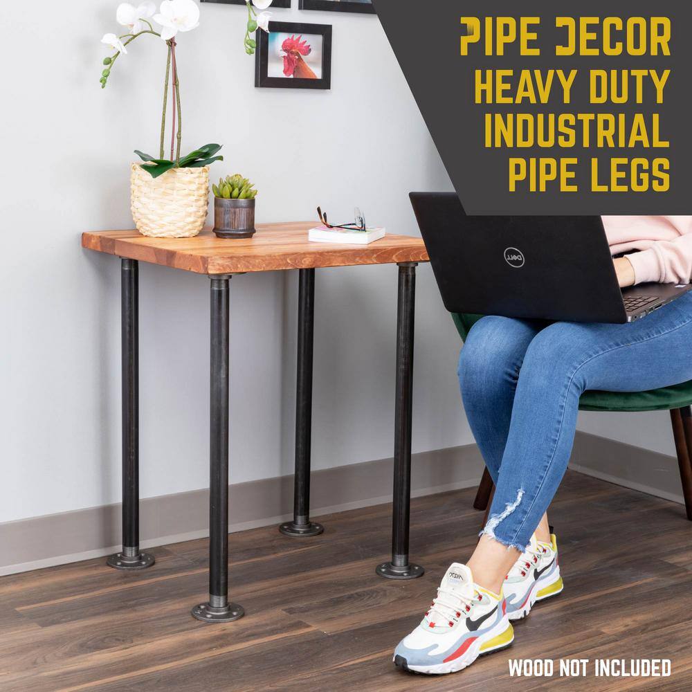 PIPE DECOR 365 PD1X24F-LEG 1 in. x 2 ft. L Black Steel Pipe and Flange Table Leg Kit (Set of 4)3