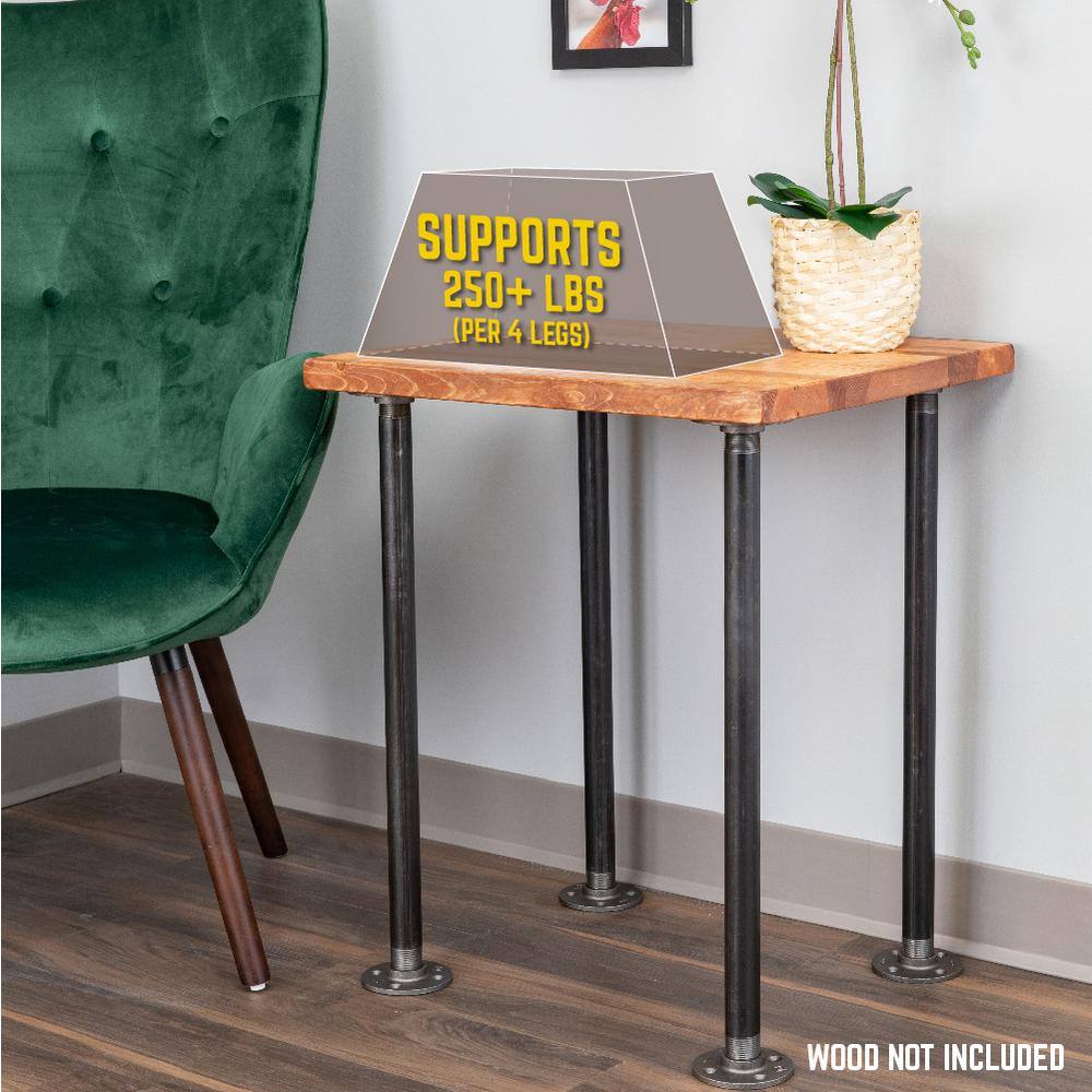 PIPE DECOR 365 PD1X24F-LEG 1 in. x 2 ft. L Black Steel Pipe and Flange Table Leg Kit (Set of 4)4