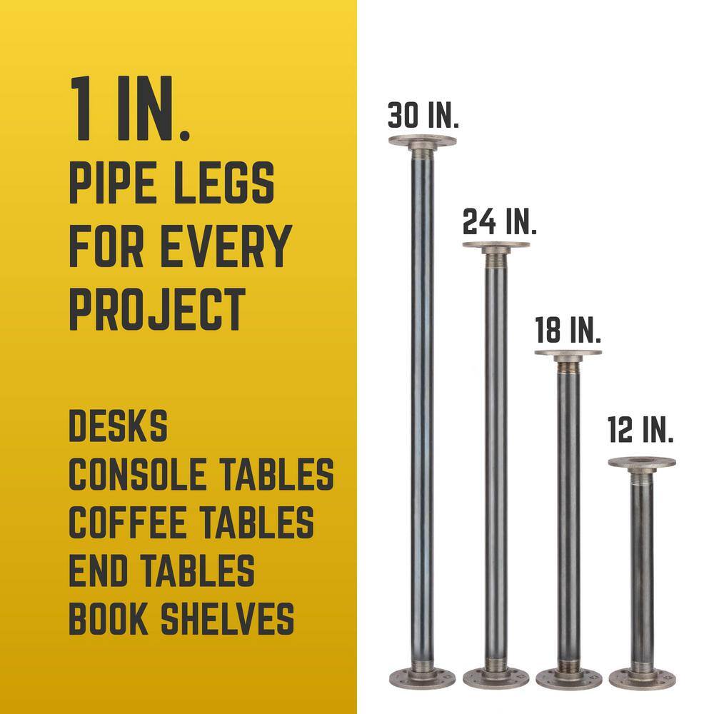 PIPE DECOR 365 PD1X24F-LEG 1 in. x 2 ft. L Black Steel Pipe and Flange Table Leg Kit (Set of 4)6