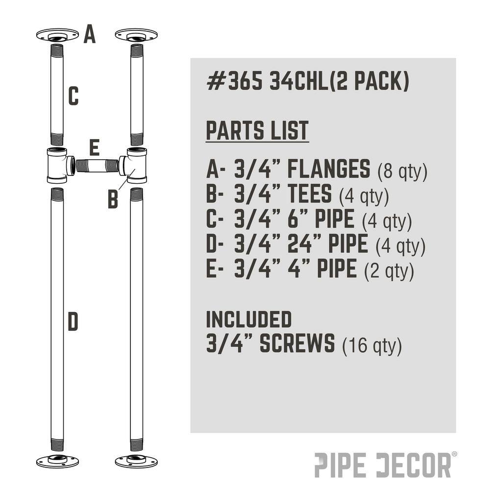 PIPE DECOR 365 PD34CHL2PK 3 4 in. x 2.6 ft. H Black Steel Pipe Heavy Duty Industrial Pipe H Style Console Table Legs (2-Pack)1