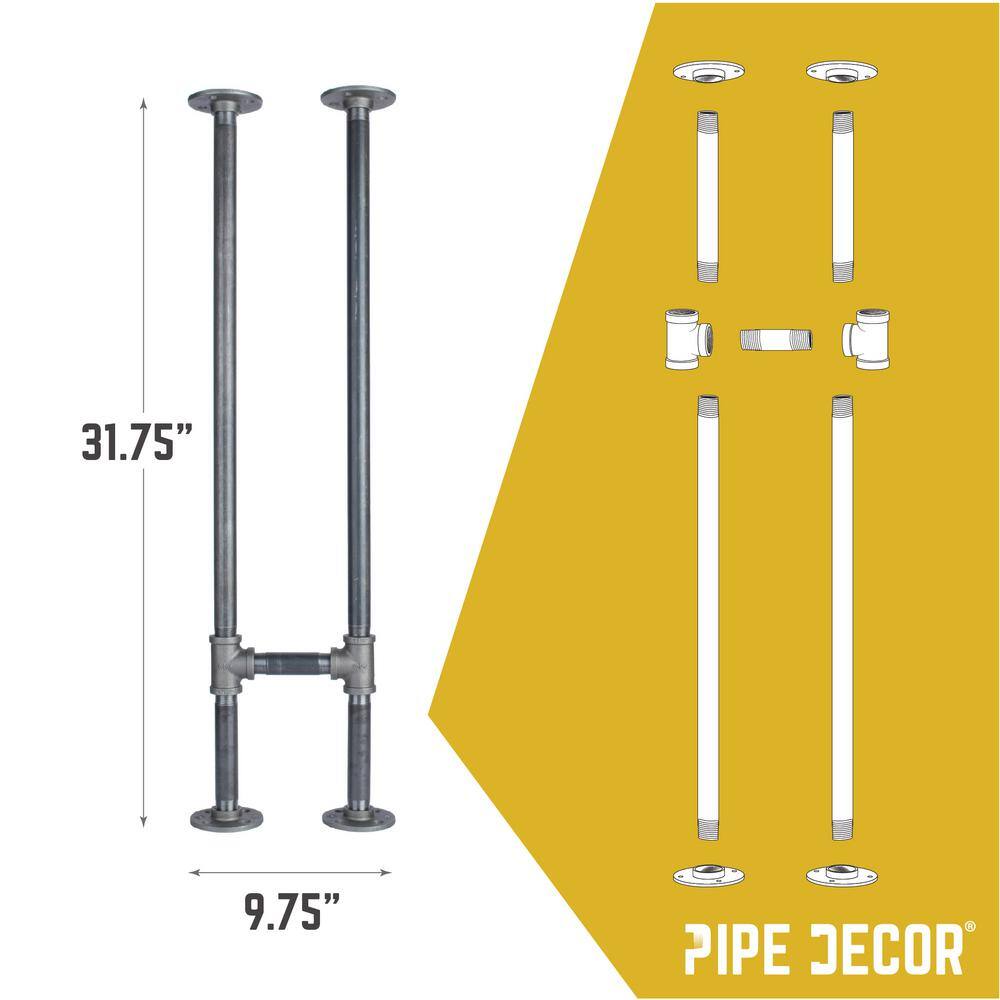PIPE DECOR 365 PD34CHL2PK 3 4 in. x 2.6 ft. H Black Steel Pipe Heavy Duty Industrial Pipe H Style Console Table Legs (2-Pack)4