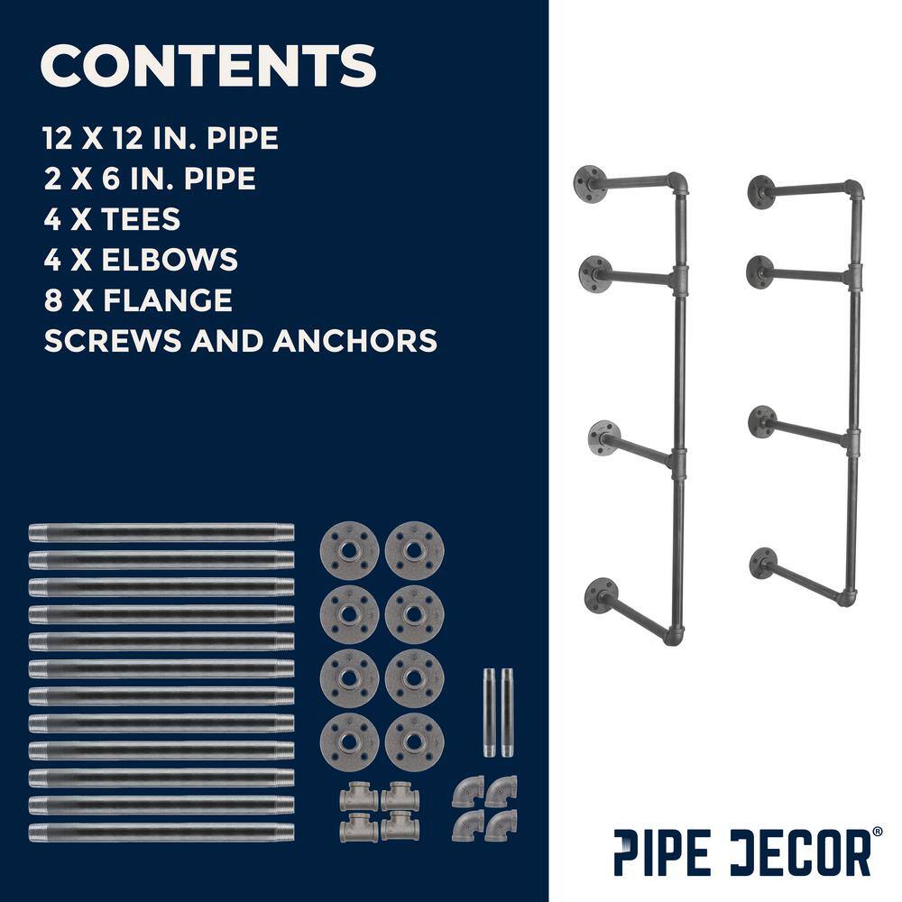 PIPE DECOR 365 PD3TIER 1 2 in. x 11.75 in. D x 35 in. H Black Steel Pipe Wall Mounted 3-Tier Shelf Kit11