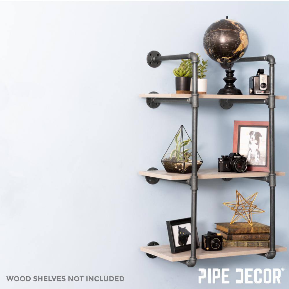 PIPE DECOR 365 PD3TIER 1 2 in. x 11.75 in. D x 35 in. H Black Steel Pipe Wall Mounted 3-Tier Shelf Kit18