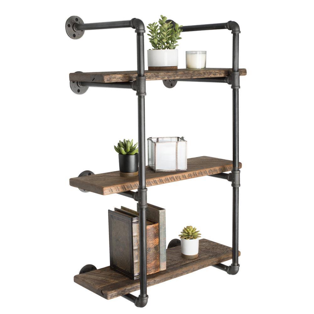PIPE DECOR 365 PD3TIER 1 2 in. x 11.75 in. D x 35 in. H Black Steel Pipe Wall Mounted 3-Tier Shelf Kit2