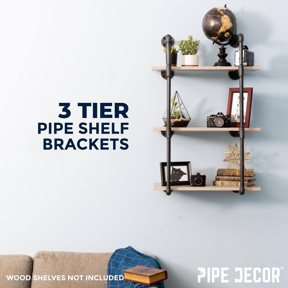 PIPE DECOR 365 PD3TIER 1 2 in. x 11.75 in. D x 35 in. H Black Steel Pipe Wall Mounted 3-Tier Shelf Kit8